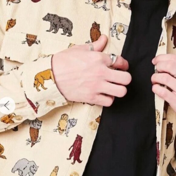 Long Sleeve Corduroy Woodland Critters Long Sleeve Button Down Shirt - Picture 8 of 15